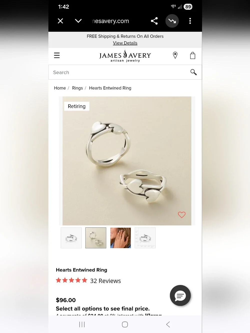 Sz 5 James Avery Hearts Entwined Ring